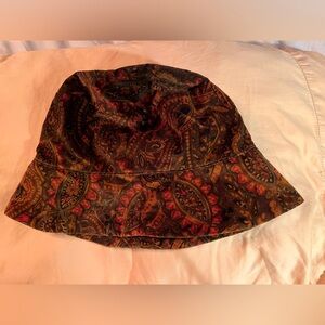 Vintage Gap Women's Slouch Bucket Hat Size M/L Velour Dark Brown Paisley Folds
